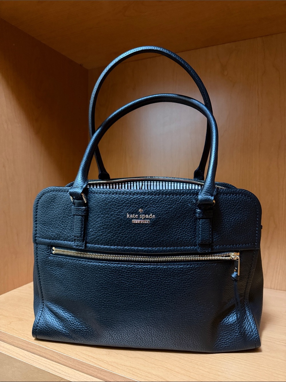 kate spade Black Pebbled Leather Satchel with Gold Hardware
